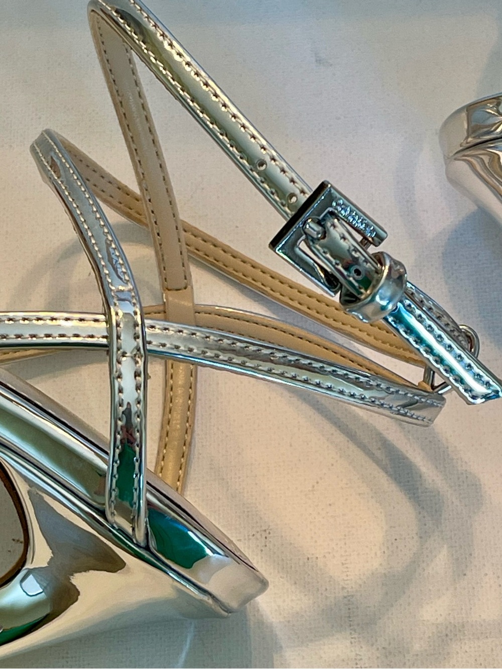EUC CALVIN KLEIN TEGIN SILVER METALLIC STILETTO DRESS SANDAL SIZE 8M - Picture 14 of 15